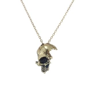 Bronze Broken Damaged Half Face Skull Necklace